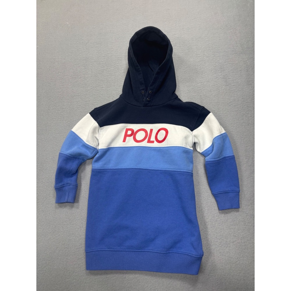 Polo Ralph Lauren Girls 4T Colorblock Hoodie Dress Blue White‎ Navy Red Logo